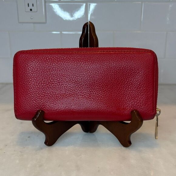 Michael Kors Wallet Leather Pebbled Red Jet Set Continental Full Zip Wallet - Picture 4 of 16